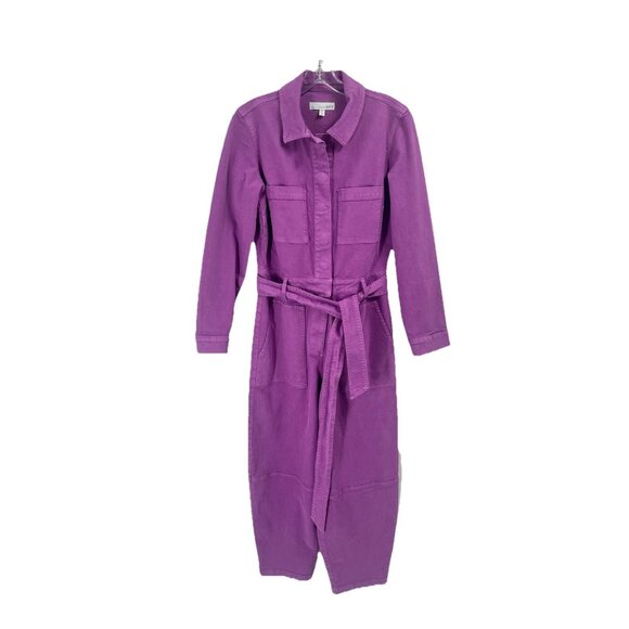 LOFT Purple Boilersuit Denim Jumpsuit Long Sleeve Sz 2 - Picture 1 of 5